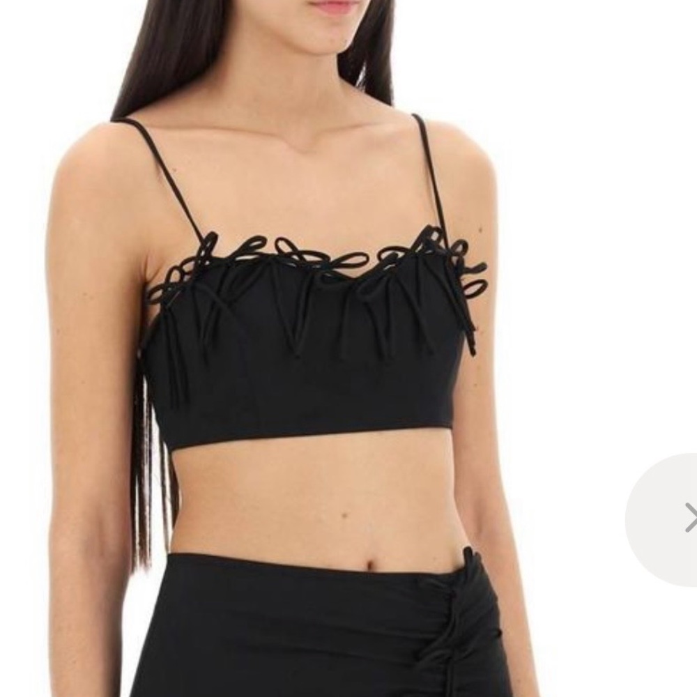 Ganni Black Cropped Spaghetti Strap Top with Loop Trim